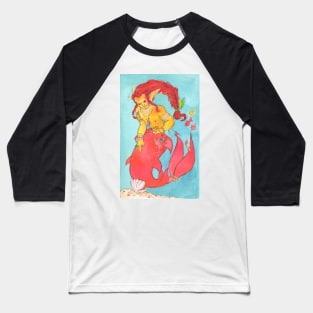 MerMay Red Braided Merman with Pearl Watercolor Baseball T-Shirt